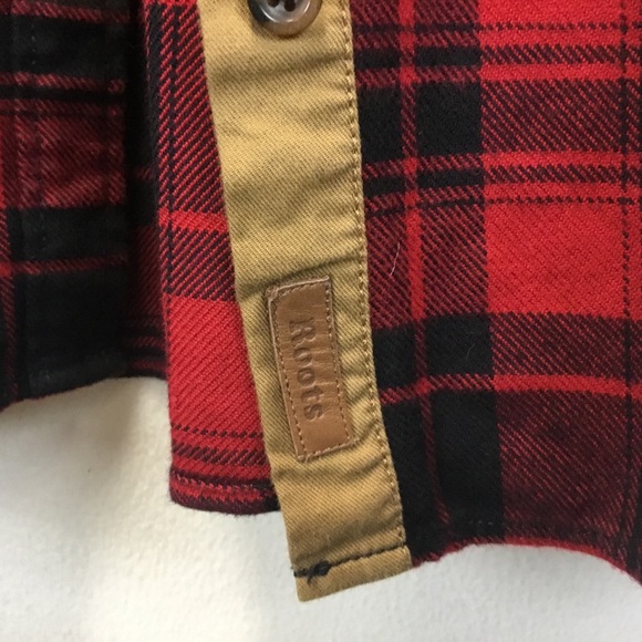 Roots Canada Buffalo Check Plaid Lumberjack Flannel Shirt Elbow Patches Size S - Picture 9 of 13